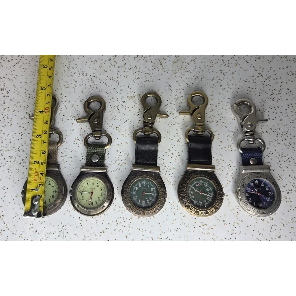 Vtg Carabiner Pocket Watches Men 43mm Gold/Silver Tones Lot of 5, Need Batteries
